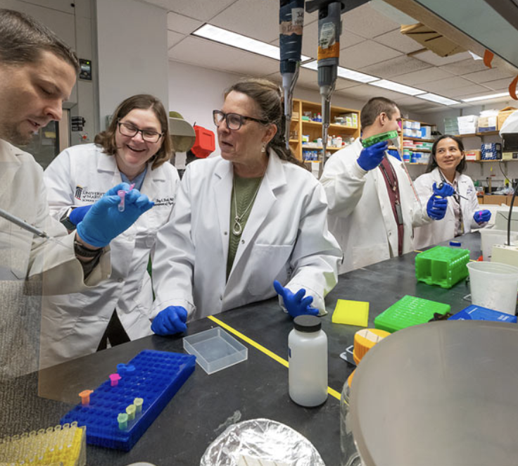 Medical students learning in lab
